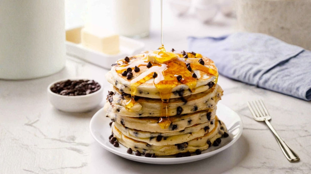 Chocolate Chip Pancakes using Gusto's Pancake Syrup