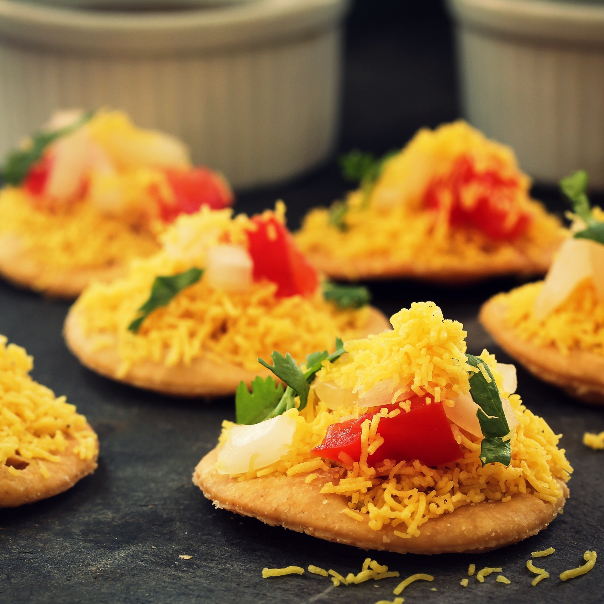 Mango Chilli Sev Canapé Recipe (using Gusto's Ready to Use Mango Chilli Sauce)