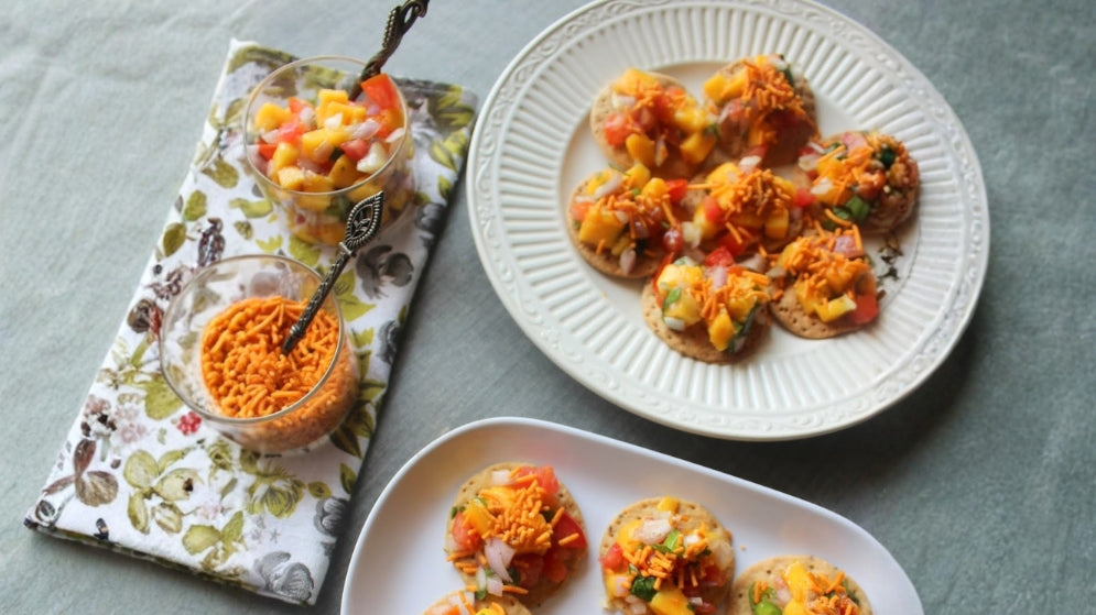 Mango Chilli Sev Canapé Recipe using Gusto's Ready-to-Use Mango Chilli Sauce