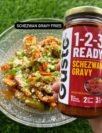 Schezwan gravy fries (using Gusto's schezwan sauce)