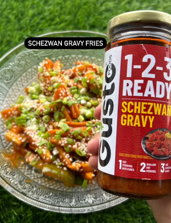 Schezwan gravy fries using Gusto's Schezwan Gravy