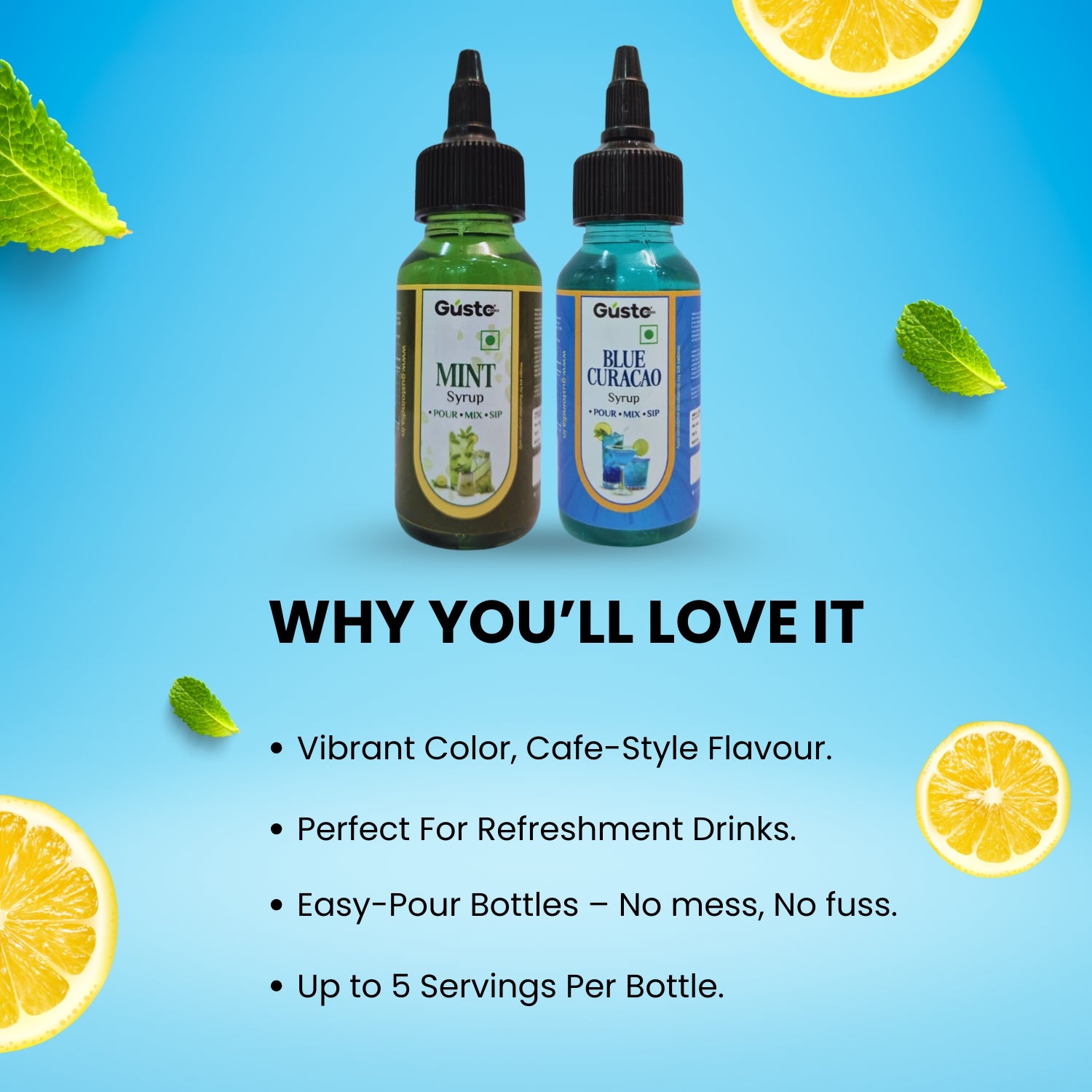 Gusto Mint & Blue Curaçao Syrup Combo