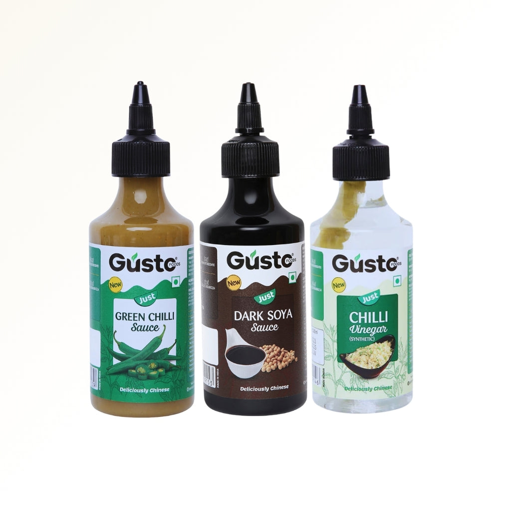 Dark Soya Sauce 210gm + Chilli Vinegar 170ml + Green Chilli 190gm (Chinese Pack of 3)