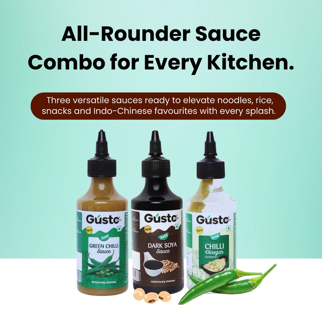 Dark Soya Sauce 210gm + Chilli Vinegar 170ml + Green Chilli 190gm (Chinese Pack of 3)