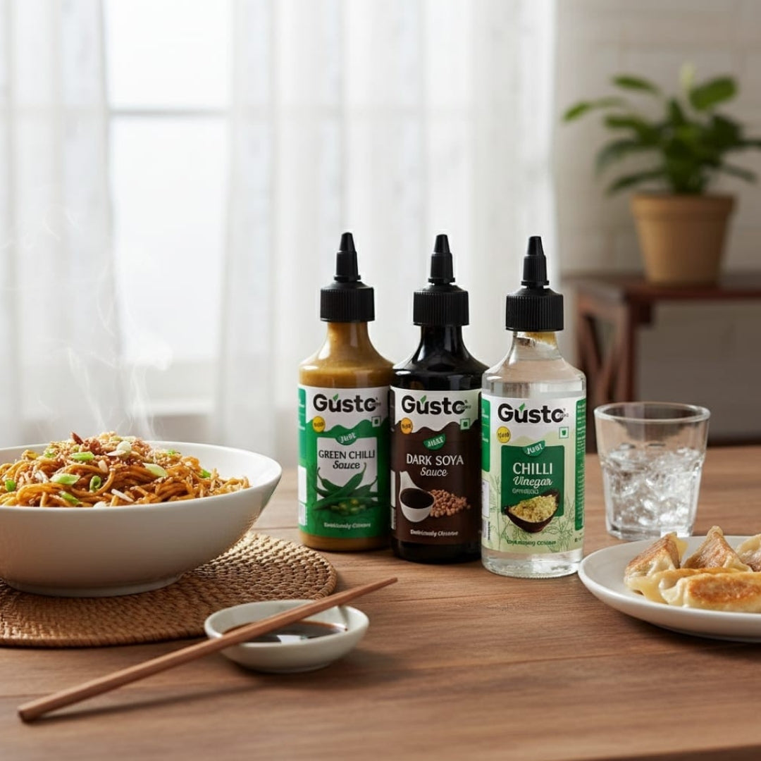 Dark Soya Sauce 210gm + Chilli Vinegar 170ml + Green Chilli 190gm (Chinese Pack of 3)