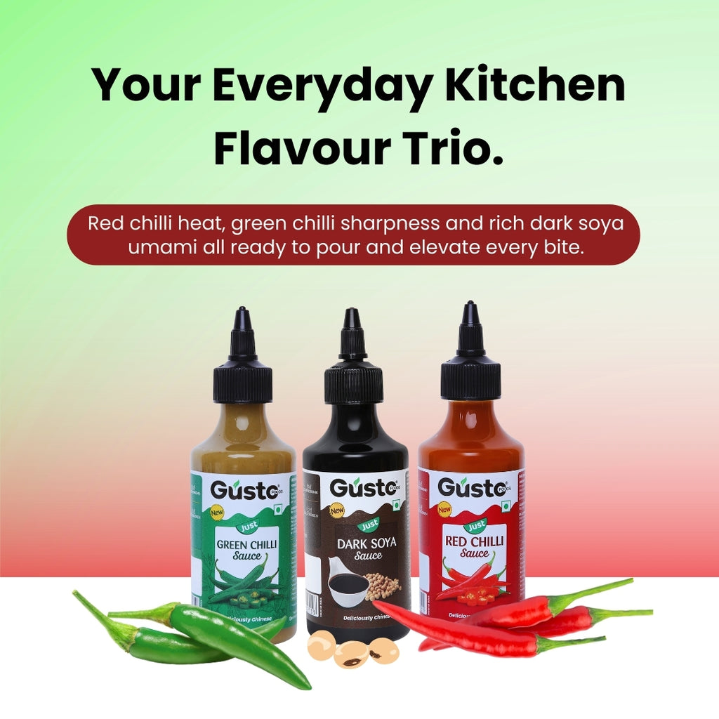 Red Chilli Sauce 200gm + Green Chilli Sauce 190gm + Dark Soya Sauce 210gm