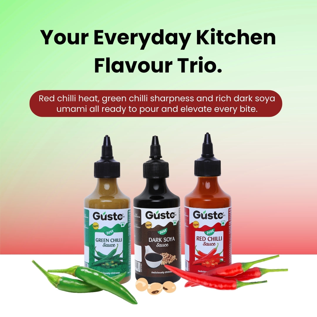Red Chilli Sauce 200gm + Green Chilli Sauce 190gm + Dark Soya Sauce 210gm