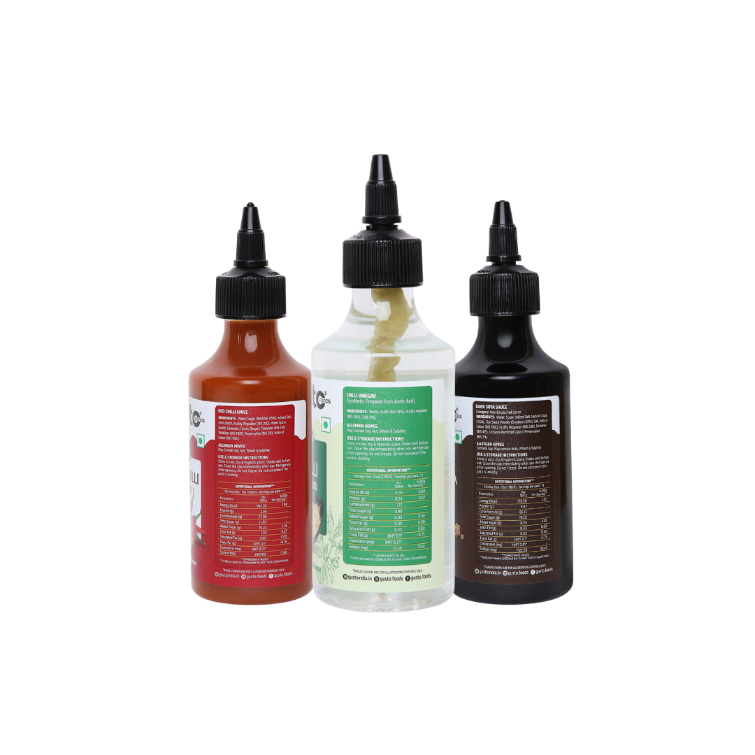 Red Chilli Sauce + Chilli Vinegar + Dark Soya Sauce