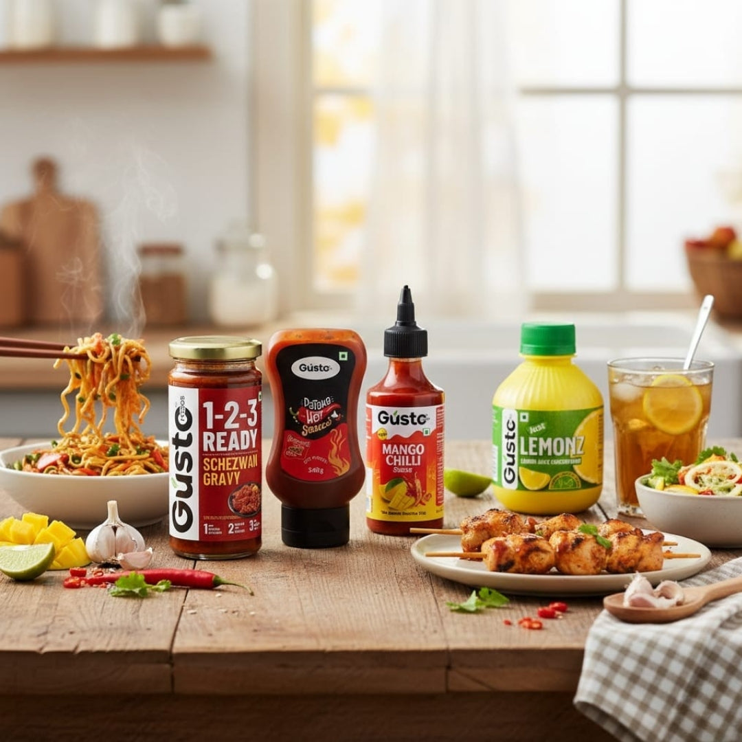 Party Kit (Schezwan Gravy + pataka hot sauce + mango chilli sauce + Lemon juice concentrate)