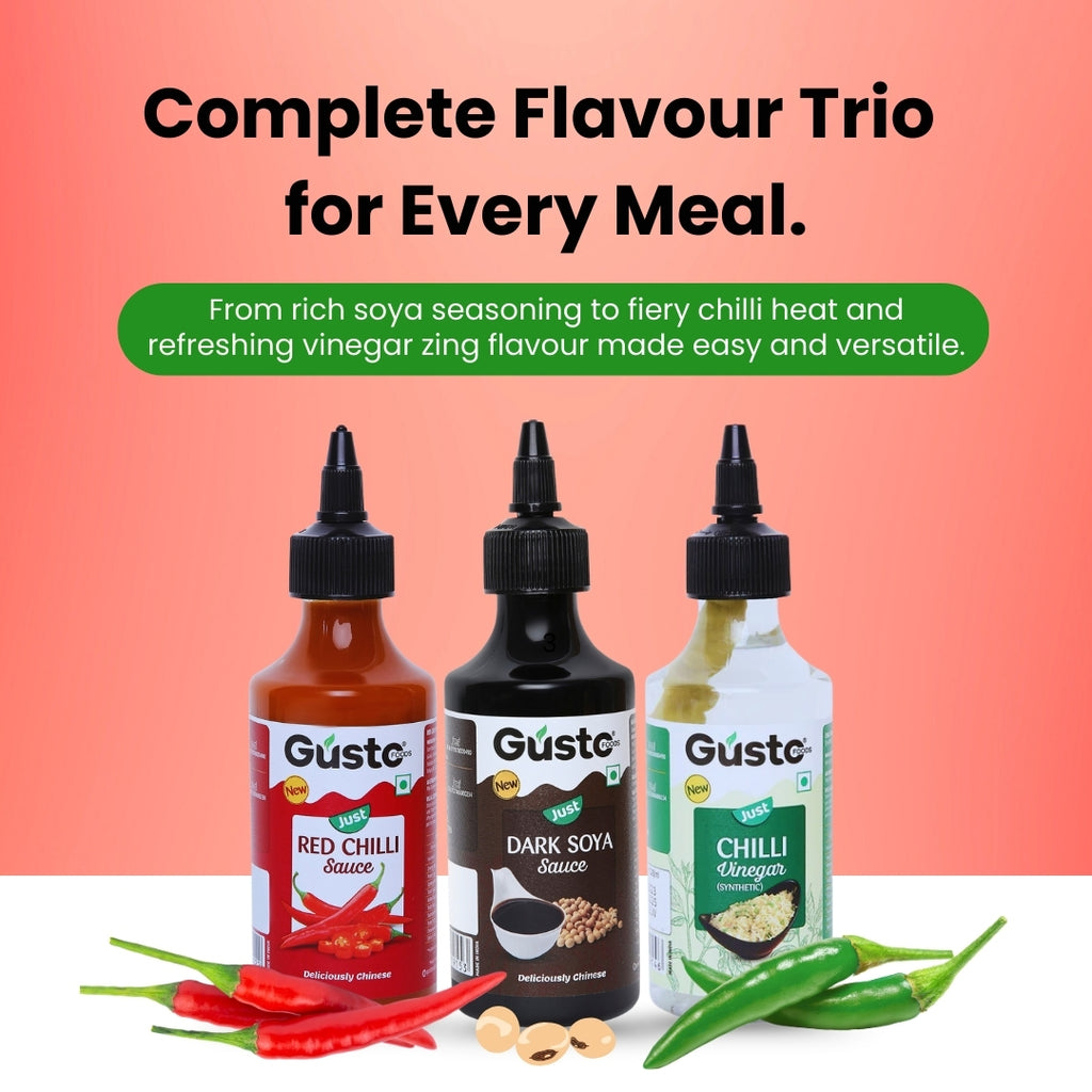 Red Chilli Sauce + Chilli Vinegar + Dark Soya Sauce