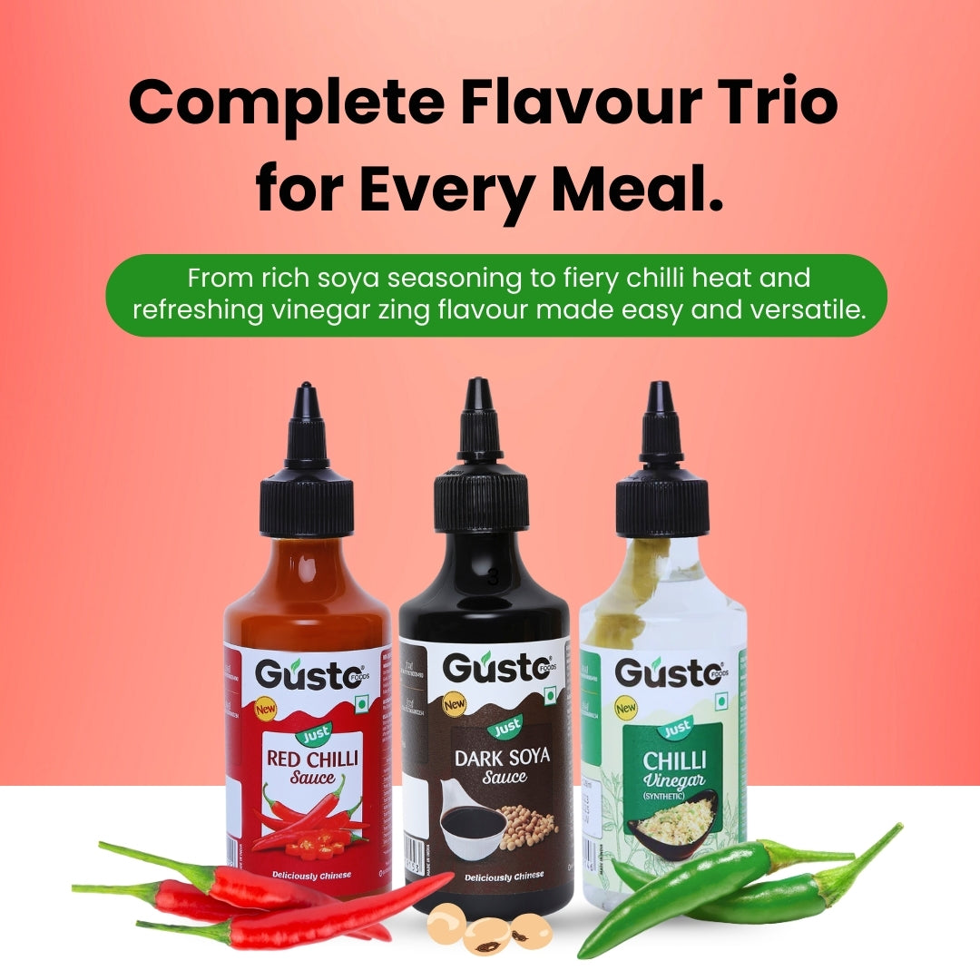 Red Chilli Sauce + Chilli Vinegar + Dark Soya Sauce